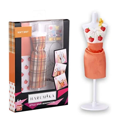 Image of Bandai 40413 Harumika Fashion Design for Kids Craft Your Own Catwalk Looks with This Creative Kit Single Torso Set &#039;Soft Brit&#039; Style Includes Reusable Mannequin, Fabric and Accessories