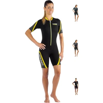 Image of Cressi Women&#039;s Wetsuit Shorty for Snorkeling, Diving, Swimming, Black/Yellow, XS/1