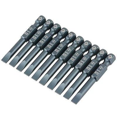Image of 10pcs 50mm Slotted Screwdriver Bits Set Magnetic Flat Head 1/4 Inch Hex Shank Alloy Steel H6.3 * 50*SL5mm