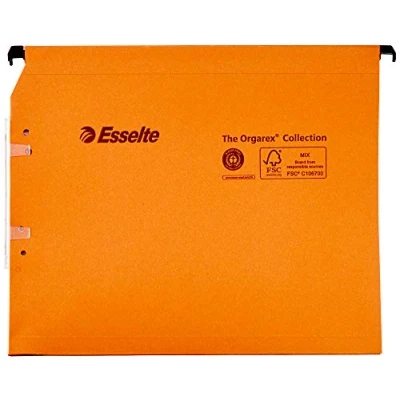 Image of Esselte Dual Lateral Suspension Files, A4, 15mm Capacity, Pack of 25 Connectable Tabs Included, Orange, Orgarex Range, 21628