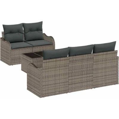 Image of vidaXL 6 Piece Garden Sofa Set with Cushions Grey Poly Rattan