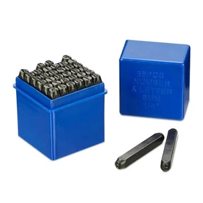 Image of Relaxdays Alphabet Stamp Set, Punch Letter, 36 Piece, 6 mm, Leather and Metal, with Box, Tool A Z &amp; 0 9, Steel, Black, 8.5 x cm