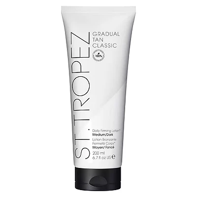 Image of St.Tropez Gradual Tan Firming Lotion, Medium/ Dark Shade, Sun Kissed Glow Self Moisturiser, 5 Skincare Benefits, Vegan, Natural &amp; Cruelty Free, 200 ml