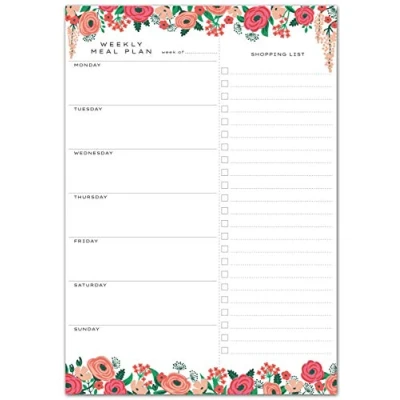 Image of Sweetzer &amp; Orange Floral Weekly Meal Planner and Grocery List Magnetic Notepad. 7x10 Planning Pad with Tear Off Shopping List. Plan Menu Food for Weight Loss or Dinner Family!