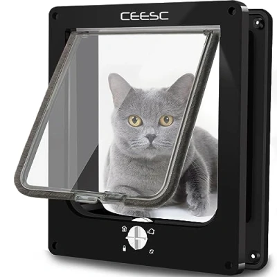 Image of CEESC Large Cat Flap, Magnetic Pet Door with Rotary 4 Way Lock for Cats, Kitties and Kittens (Large, Black)