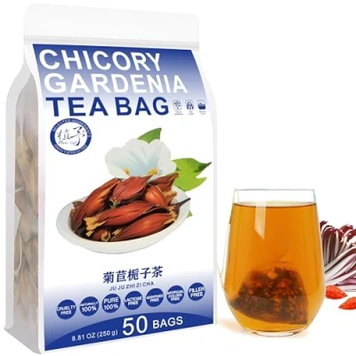 Image of Plant Gift Chicory Gardenia Tea Bags 8.81oz (5g*50bags) Chinese Pure Nature, Health Care Mixed Tea, Combination of Floral 250g 菊苣栀子茶