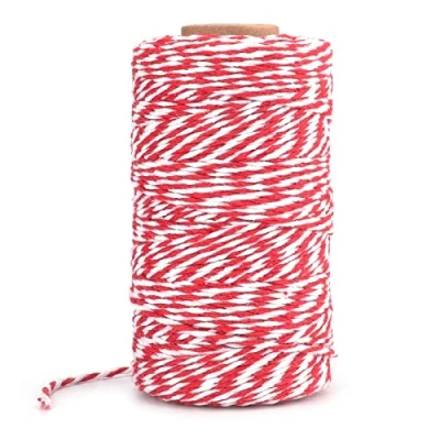 Image of jijAcraft Red and White Cotton Twine 100 m Christmas Rope for Gift Wrapping DIY Decoration Craft