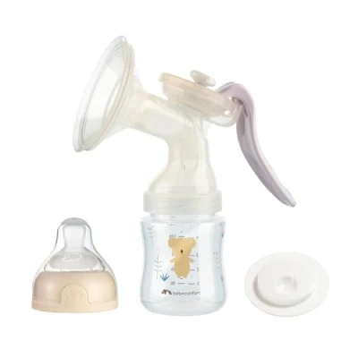 Image of Bebeconfort Manual Breast Pump, Silicone Pump Kit with 150 ml Baby Bottle Included, Colour Sand
