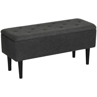 Image of HOMCOM 47L Foldable Storage Ottoman, End of Bed Bench with Wooden Legs, Fabric Footstool for Living Room, Bedroom, 95 x 38 45cm, Dark Grey