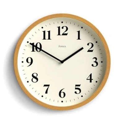 Image of Jones Clocks® Lodge Wall Clock Modern Small Wood Effect Case Minimalist Dial (Medium Faux Wood)