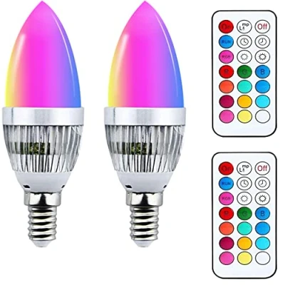 Image of YAKAiYAL 3W RGBW E14 LED Candle Light Bulbs Cold White 12 Color Changing SES C35 Bulb 2 Mode for Mood Ambiance Lighting (2 Pack)
