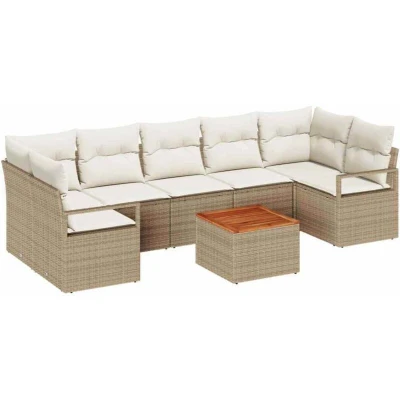 Image of vidaXL Garden Sofa Set 8 pcs Beige, white Large Rattan and fabric