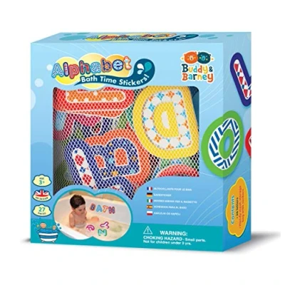 Image of Buddy &amp; Barney Alphabet Letters Bath Toy Stickers A Z 26 EVA Foam Pieces plus net mesh storage bag organiser for Bathroom.