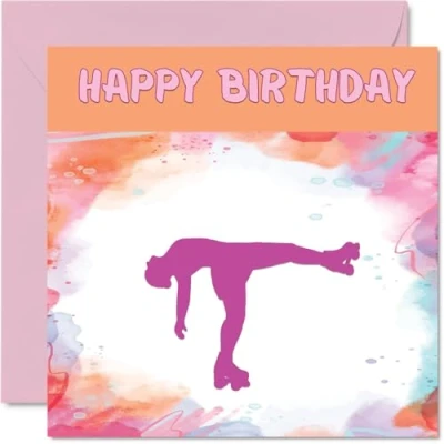 Image of Sport Birthday Cards for Women Girls Roller Skate in Skating Card Friend Sister Daughter Niece Teammate Skater, 145mm x Athlete Greeting