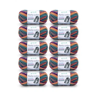 Image of Gründl Perla Colour Wool (Wool Like Hand Knitting Yarn 100% Polyester, 100 g / 90 m, Needle Size: 8 9, 10 x g), Orange/Red/Petrol/Purple