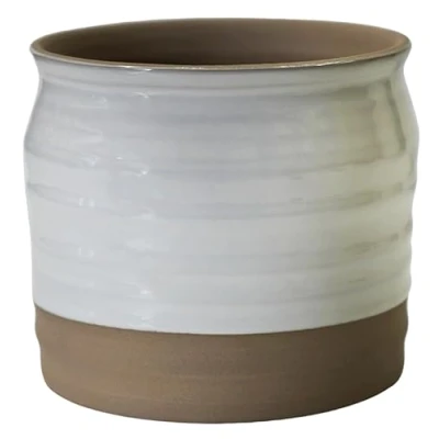 Image of Ivyline Puro Lipped Gloss Ripple Planter in White Premium Stoneware Textured Ceramic Indoor Pot for Houseplants H19cm x D21cm