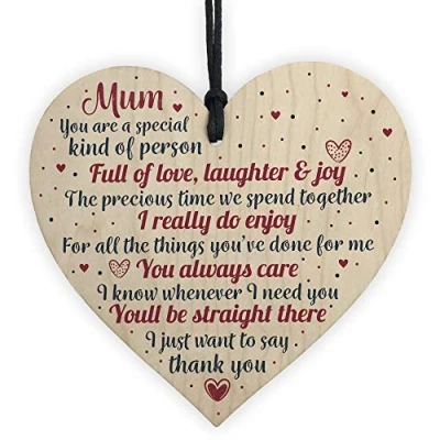 Image of RED OCEAN THANK YOU Mum Gifts Wooden Heart For Her Mummy Daughter Birthday Christmas