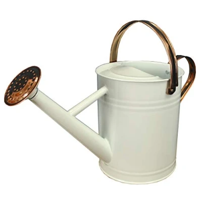 Image of 3.5 Litre Ivory White &amp; Copper Metal Watering Can with Rose
