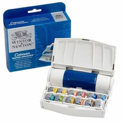 Image of Winsor &amp; Newton 95437 Cotman Watercolour Set 12, 12 x Half Pan Field Plus