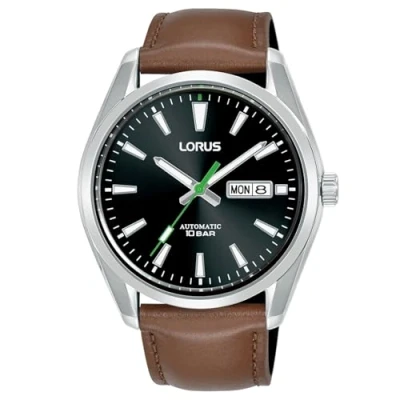 Image of Lorus Classic Automatic Day/Date 100m (42.5mm) Black Sunray Dial/Brown Leather RL457BX9