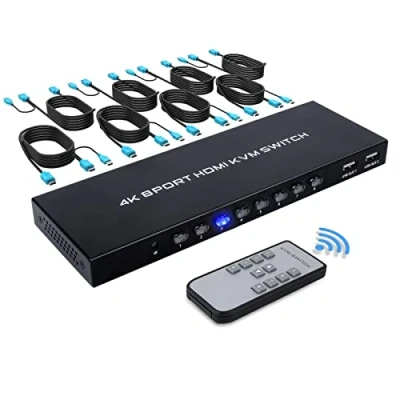 Image of TCNEWCL KVM Switch HDMI 8 Ports, 4K@30Hz USB in 1 Out, Share Monitor and Keyboard, Mouse, Included Cables