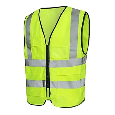 Image of High Vis Viz Safety Waistcoat, Visibility Reflective Strips, Yellow Vest with Convenient Zipper and Pockets (Large)