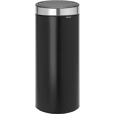 Image of Brabantia 30 L Kitchen Touch Bin New (Matt Black/Matt Steel FPP) Removable Lid, Soft Open, Easy Clean Rubbish Waste + Free Bags