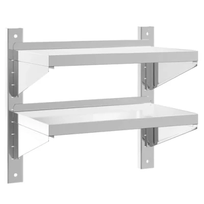 Image of vidaXL 2 Tier Wall Shelf Floating Storage Silver Stainless Steel 50x30x60 cm Space Saving Design for Living Room, Bedroom, Kitchen