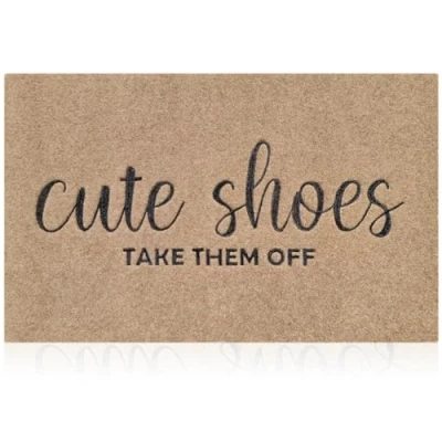 Image of Door Mat Cute Shoes take them off Doormats Indoor Outdoor Heavy Duty Rubber Mats Dirt Trapper Non Slip Washable Barrier Floor Entrance Rug Scraper Super Absorbent Front Brown