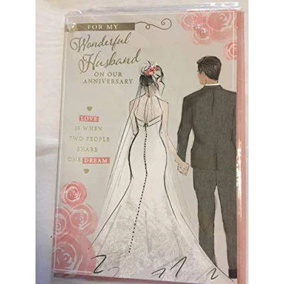 Image of For My Husband On Our Anniversary Wedding Card Grey/Pink Bride+Groom Pearls/Glitter/Foil Detail(PRELUDE45569)