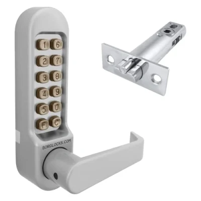 Image of Borg 5001 (5401) Digital Push Button Door Lock with Holdback in Satin Stainless Steel