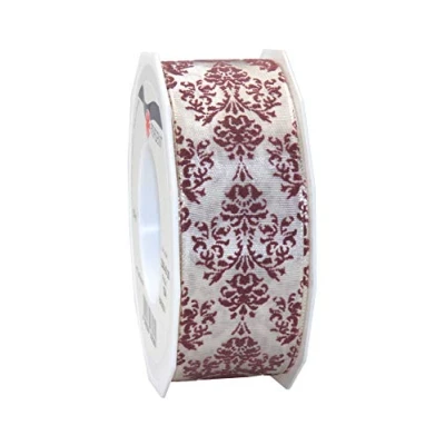 Image of Präsent Brixen Wired &amp; Printed Ribbon Cream Old Rose 40 mm Width, 20 m Length
