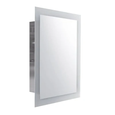 Image of iBathUK Bathroom Mirror Cabinet, Stainless Steel, Moisture Repellent, Wall Mounted Single Door Storage Cabinet