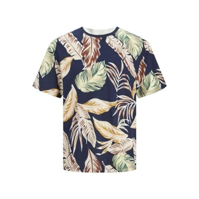 Image of JACK &amp; JONES Men&#039;s Jjeff Resort AOP Tee Ss Sn Denim Shorts, Navy Green Red, M