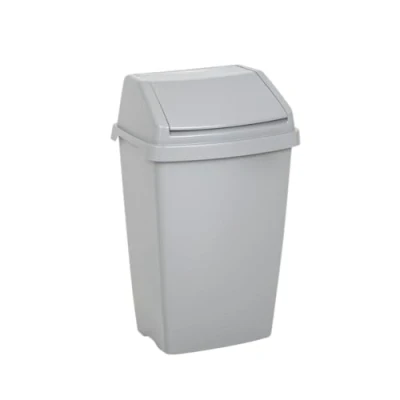 Image of 25L Kitchen Bin with Swing Style Lift Top Strong Plastic Waste Rubbish Trash Under Counter Everyday for Home/Office (Silver/Grey) 25 litre