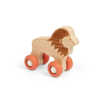 Image of Bigjigs Toys Jungle Animal on Wheels (Lion) Mini Wooden Push Along Animals, Pocket Money Gifts For Kids, Party Bag Fillers, Baby &amp; Toddler Toy, Age 12 + Month Olds