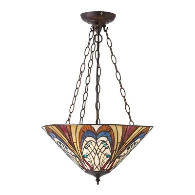 Image of Hector 3 Light Medium Inverted Ceiling Pendant Bronze, Tiffany glass, E27