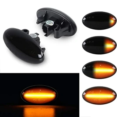 Image of OZ LAMPE LED Dynamic Side Indicator for Peugeo t 1007 107 206 207 307 407 607 Partner Expert, Repeaters Blinker Lamp Citroe n C1 C2 C3 C5 C6 Xsara Picasso Berlingo Jumpy, Black Smoked Lens
