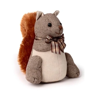 Image of Puckator Plush Squirrel with Bowtie Doorstop Door Stop Stoppers Stops Indoors Wedge Stoper Accessories Peel Home Office Doorstops Doorstopper for Kids Improvement