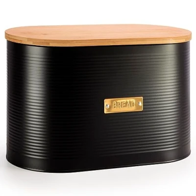 Image of EHC Extra Large Bread Bin with Lid, Black Breadbox for Storage, 8L, 19.5 (D) x 34 (W) 20.5 (H) cm