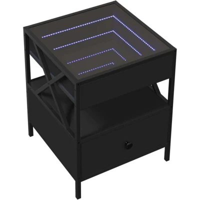 Image of vidaXL Bedside Table with Infinity LED Black 40x40x51 cm