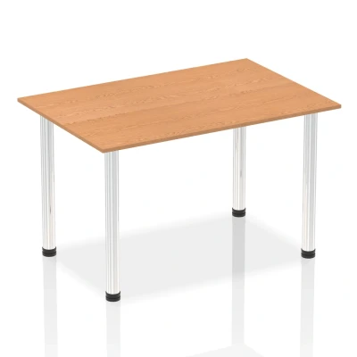 Image of Impulse 1400mm Straight Table Oak Top Chrome Post Leg