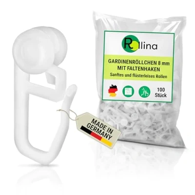 Image of Rollina Curtain Hooks 8 mm Rollers for Rails with 4 6 Inner Track Width Gliders in Standard Size (Pack of 100)
