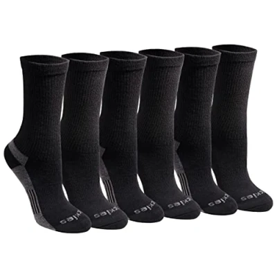 Image of Cherokee Women&#039;s Dri tech Essential Moisture Control Crew Socks, Available in S XL (6, 12 Casual, Black Solid (6 Pairs), M (Pack of 12)