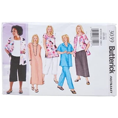 Image of Butterick Patterns B3039 Size 22W Women&#039;s Petite Shirt, Top, Tunic, Dress, Skirt and Pants, White