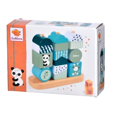 Image of Eichhorn Panda plug in game with 14 building blocks to promote hand eye coordination, motor skills toy made of birch wood, 6 x 16 12 cm, from 1 year