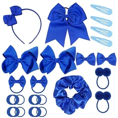 Image of 45Pcs Royal Blue School Girls Hair Accessories Kit Bow Headband Clips Ponytail Holder Barrettes,Hair for Girl Birthday Gift