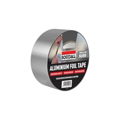 Image of Soudal Aluminium Foil Insulation Repair Tape Roll Self Strong Adhesive Sealing Silver 48/72/100mm x 45m Heat Resistance Water Proof For Leaks, Sealing, Insulating and Exhaust (100mm 45m)