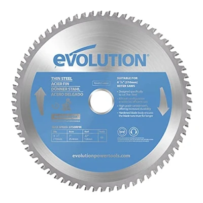 Image of Evolution Power Tools T210TCT 68MS Mitre Saw Blade (AKA TCT Blade) For Cutting Thin Steel Carbide Tipped Metal Produces Virtually No Heat, Burrs or Sparks, 210 mm