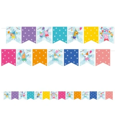 Image of Amscan 9918345 Peppa Pig Kids Birthday Party Pennant Banner Decoration 2.47m